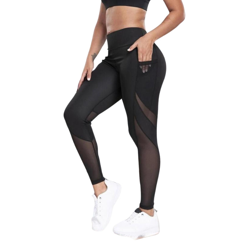 Solid Contrast Mesh Pocket Fitness Leggings My Store